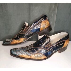 Jo Ghost Made in Italy Blue "DRAGON" Python Vero Cuoio Loafers EU 46 US 13